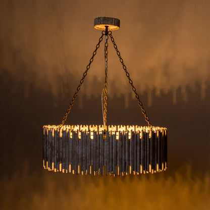 Lusteria 3-Light Natural Wooden Drum Farmhouse Chandelier