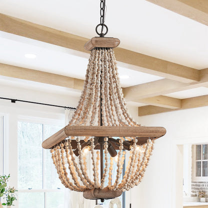 Lusteria 4-Light Wood Bead Farmhouse Candle Style Chandelier