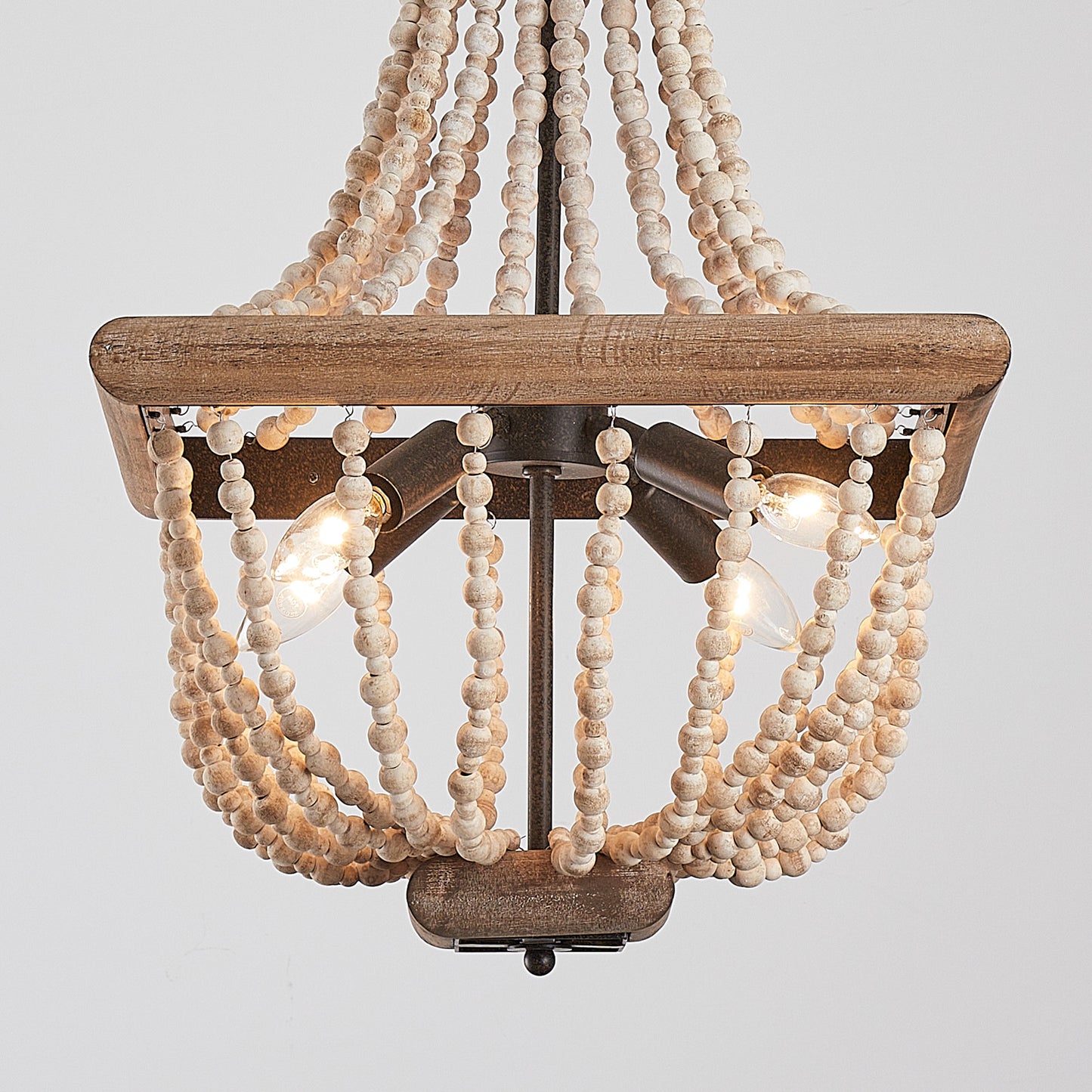 Lusteria 4-Light Wood Bead Farmhouse Candle Style Chandelier