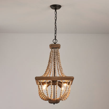 Lusteria 4-Light Wood Bead Farmhouse Candle Style Chandelier