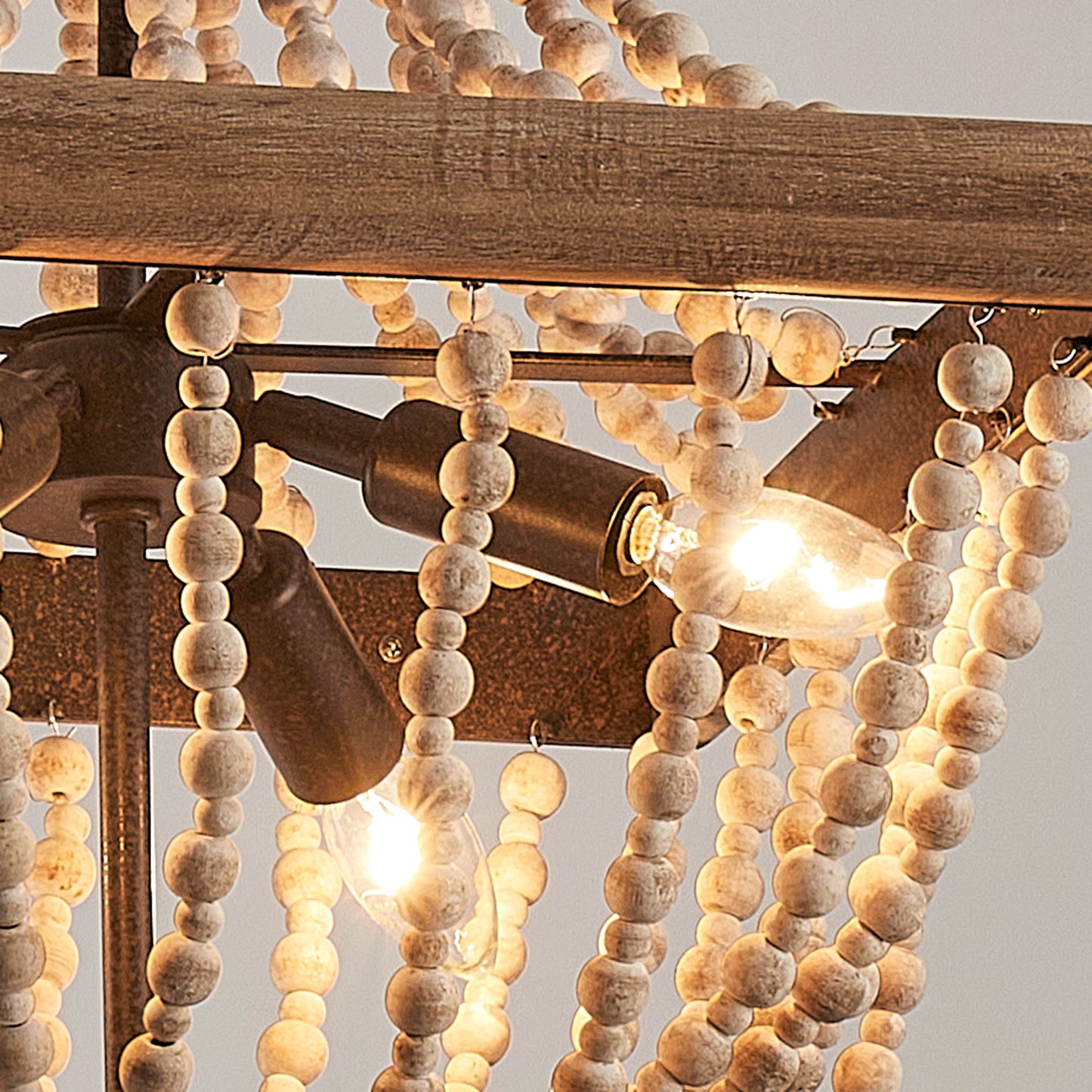 Lusteria 4-Light Wood Bead Farmhouse Candle Style Chandelier