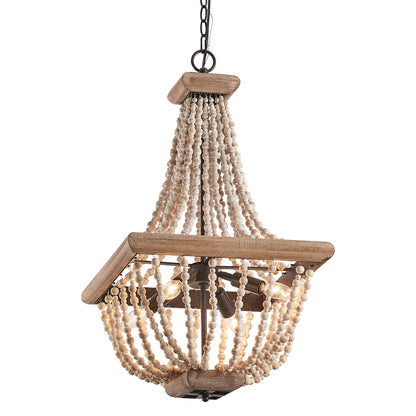 Lusteria 4-Light Wood Bead Farmhouse Candle Style Chandelier