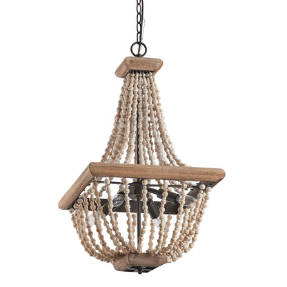 Lusteria 4-Light Wood Bead Farmhouse Candle Style Chandelier