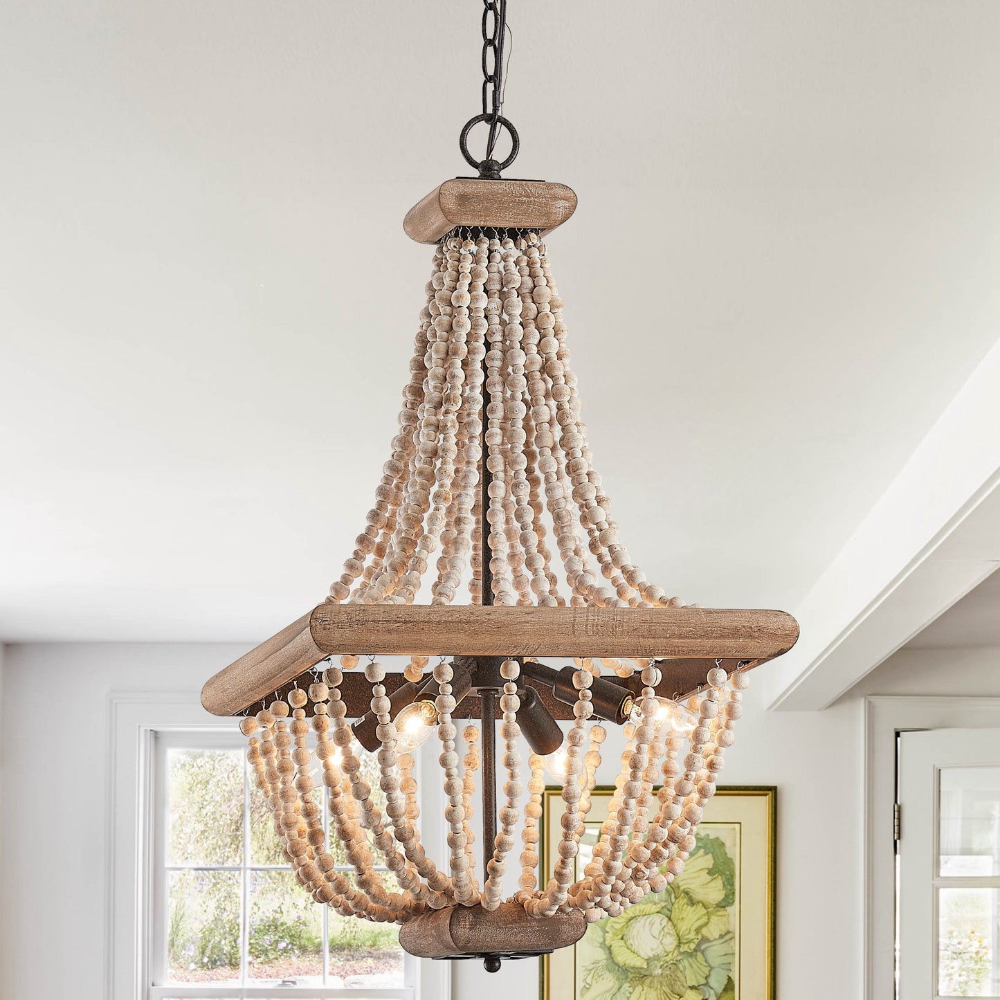 Lusteria 4-Light Wood Bead Farmhouse Candle Style Chandelier