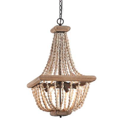 Lusteria 4-Light Wood Bead Farmhouse Candle Style Chandelier