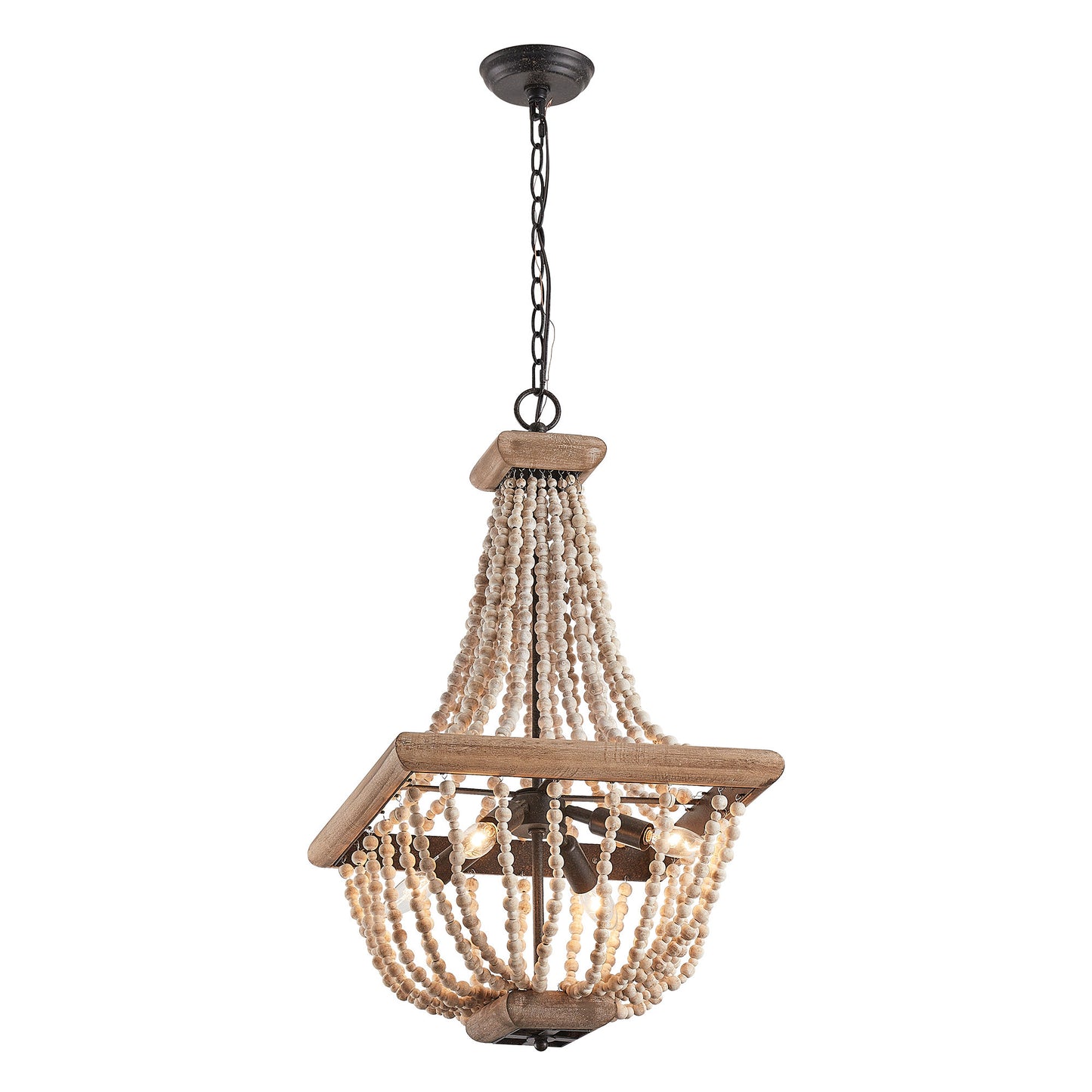 Lusteria 4-Light Wood Bead Farmhouse Candle Style Chandelier