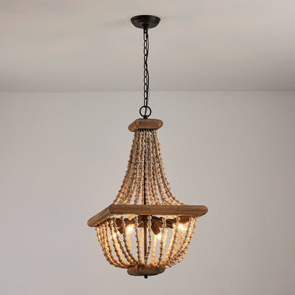 Lusteria 4-Light Wood Bead Farmhouse Candle Style Chandelier