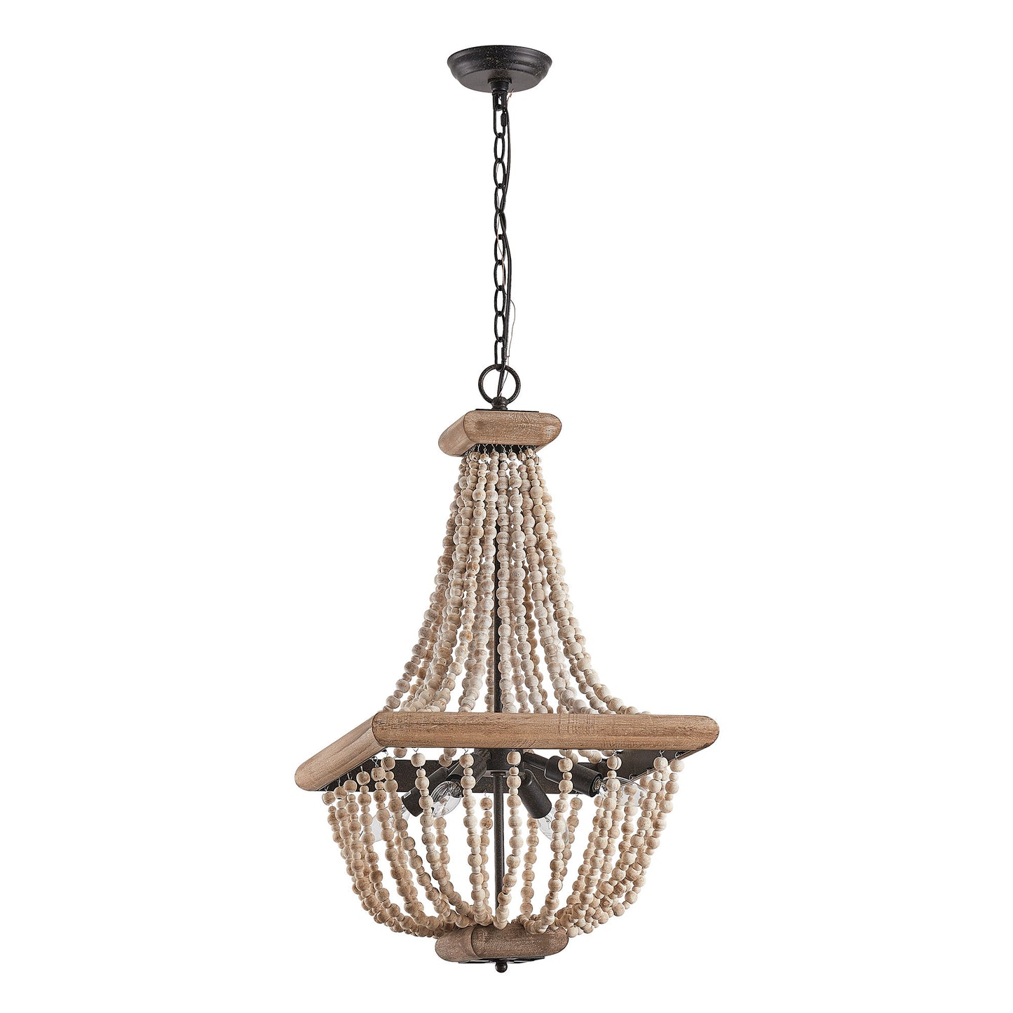 Lusteria 4-Light Wood Bead Farmhouse Candle Style Chandelier