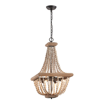 Lusteria 4-Light Wood Bead Farmhouse Candle Style Chandelier