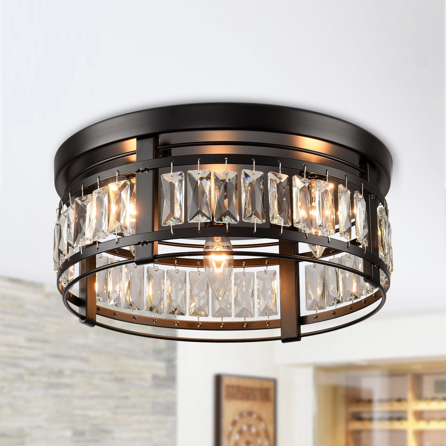 Lusteria 3-Light Modern Crystal Flush Mount Ceiling Light