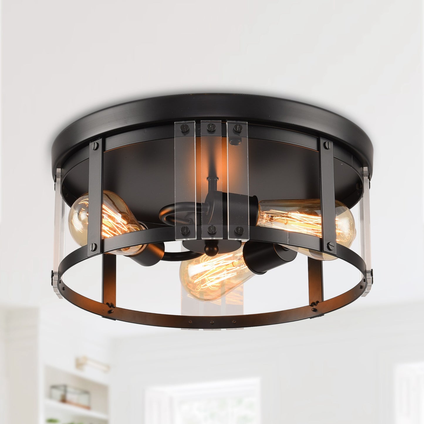 Lusteria Black 3-Light Modern Farmhouse Flush Mount Ceiling Light