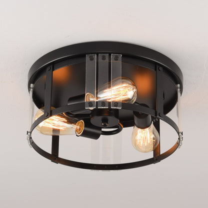 Lusteria Black 3-Light Modern Farmhouse Flush Mount Ceiling Light