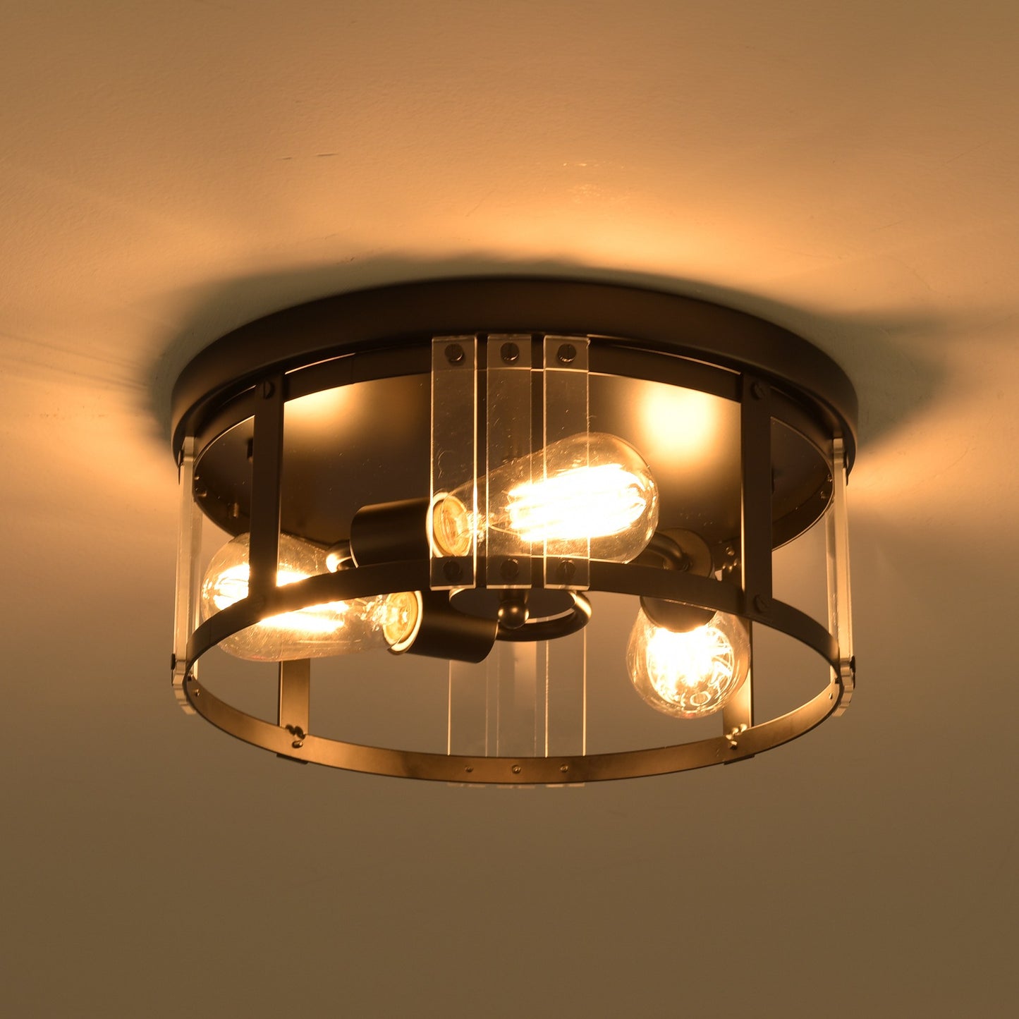 Lusteria Black 3-Light Modern Farmhouse Flush Mount Ceiling Light