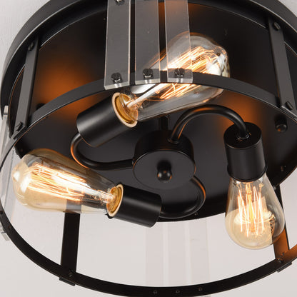 Lusteria Black 3-Light Modern Farmhouse Flush Mount Ceiling Light