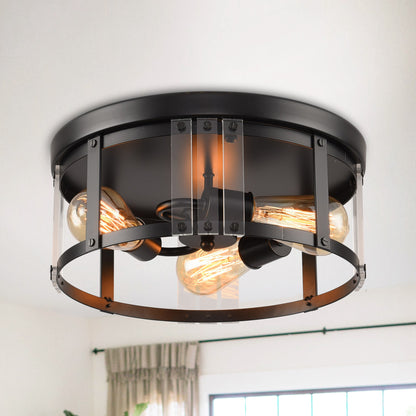 Lusteria Black 3-Light Modern Farmhouse Flush Mount Ceiling Light