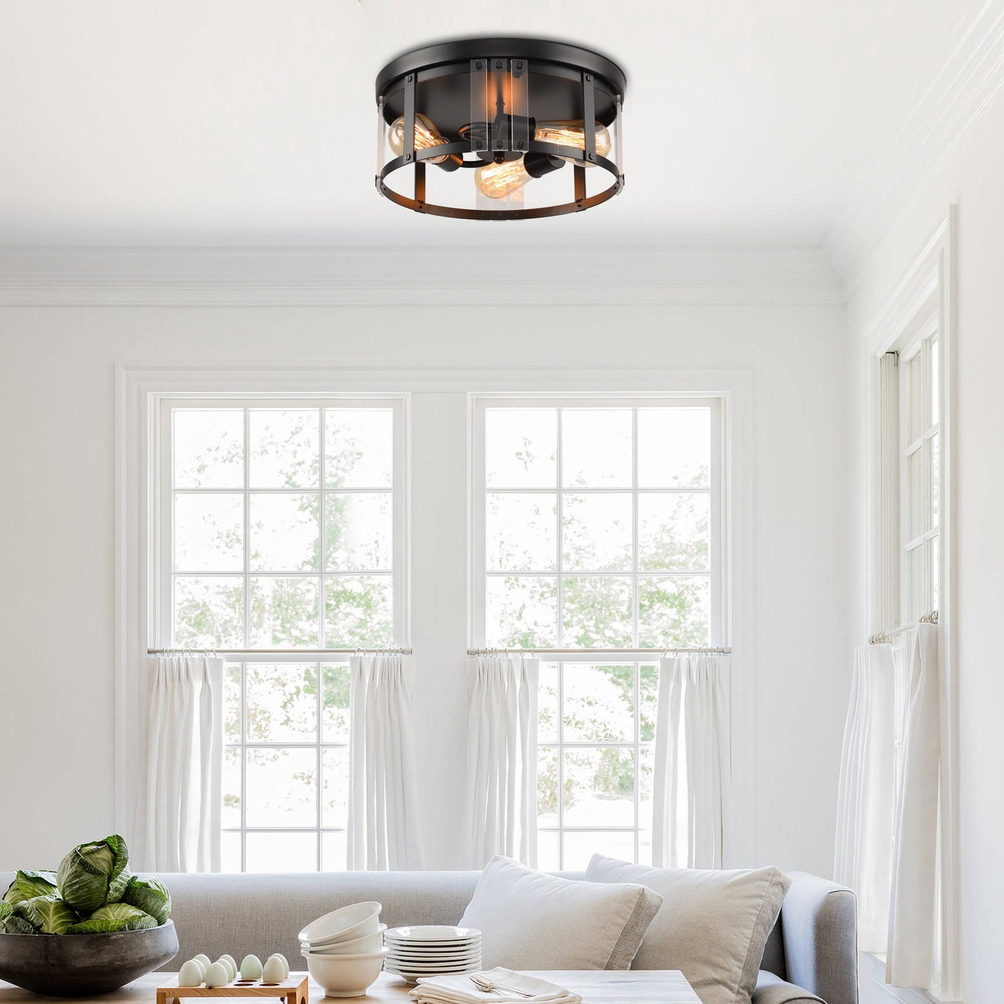 Lusteria Black 3-Light Modern Farmhouse Flush Mount Ceiling Light