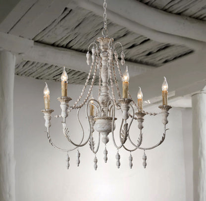 Lusteria Traditional Handmade 6-Light Wood White Chandelier