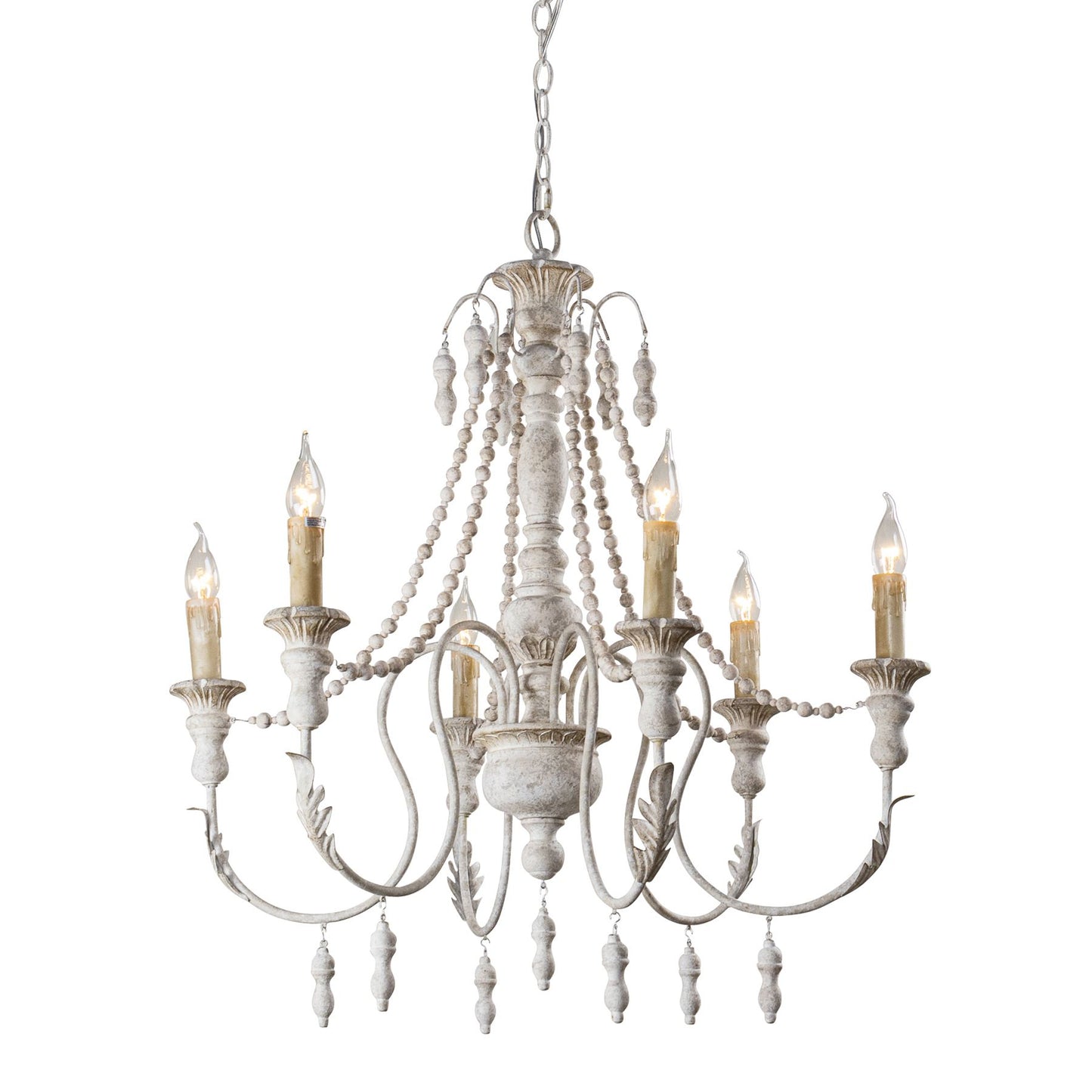 Lusteria Traditional Handmade 6-Light Wood White Chandelier