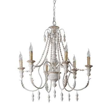 Lusteria Traditional Handmade 6-Light Wood White Chandelier