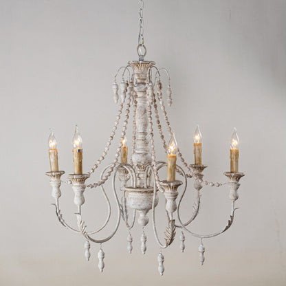 Lusteria Traditional Handmade 6-Light Wood White Chandelier