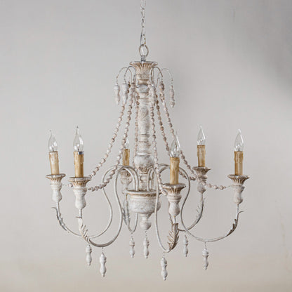 Lusteria Traditional Handmade 6-Light Wood White Chandelier