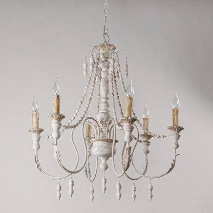 Lusteria Traditional Handmade 6-Light Wood White Chandelier