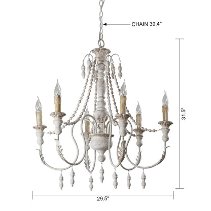 Lusteria Traditional Handmade 6-Light Wood White Chandelier