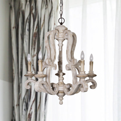 Lusteria 5-Light Handmade Antique Wooden Candle Chandelier