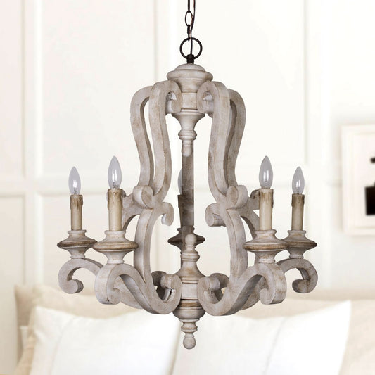 Lusteria 5-Light Handmade Antique Wooden Candle Chandelier