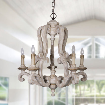 Lusteria 5-Light Handmade Antique Wooden Candle Chandelier