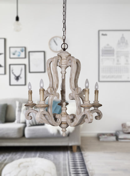 Lusteria 5-Light Handmade Antique Wooden Candle Chandelier