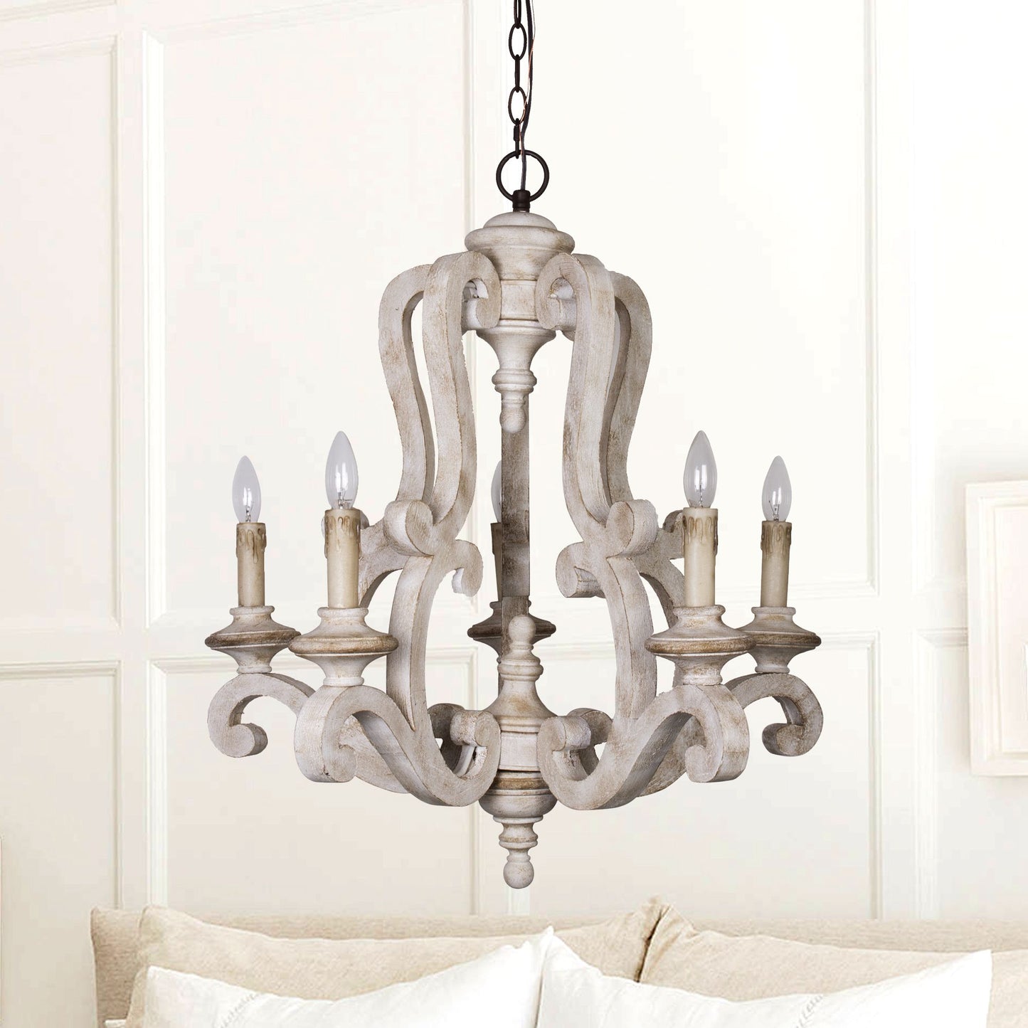 Lusteria 5-Light Handmade Antique Wooden Candle Chandelier