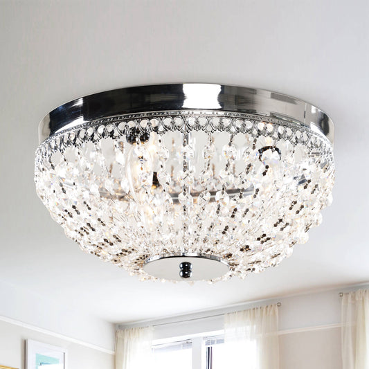 Lusteria 14" Modern 3-Light Chrome Crystal Flush Mount Light