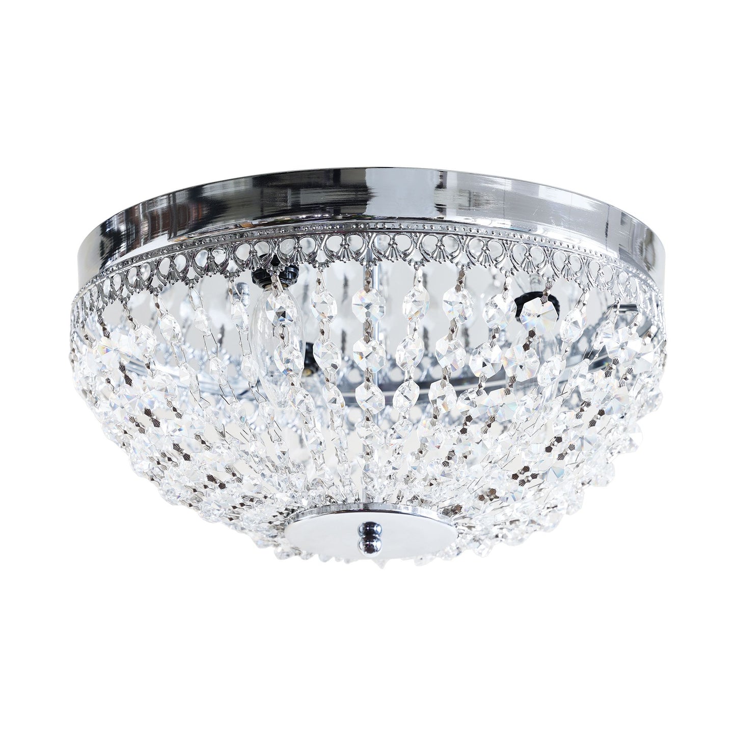 Lusteria 14" Modern 3-Light Chrome Crystal Flush Mount Light