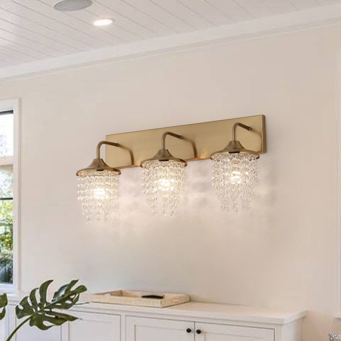 Lusteria Modern 3-Light Golden Crystal Bathroom Vanity Light