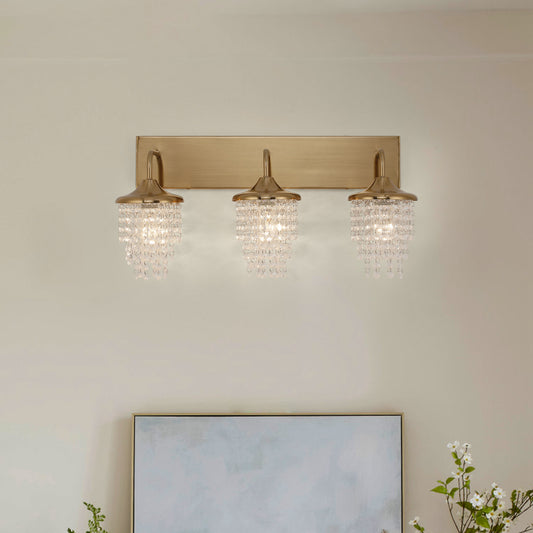 Lusteria Modern 3-Light Golden Crystal Bathroom Vanity Light