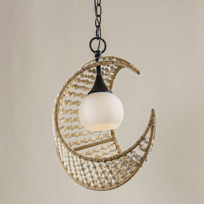 Lusteria 1-Light Wood Bead and Hemp Cresent Moon Pendant Lighting