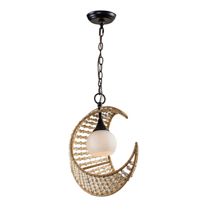 Lusteria 1-Light Wood Bead and Hemp Cresent Moon Pendant Lighting