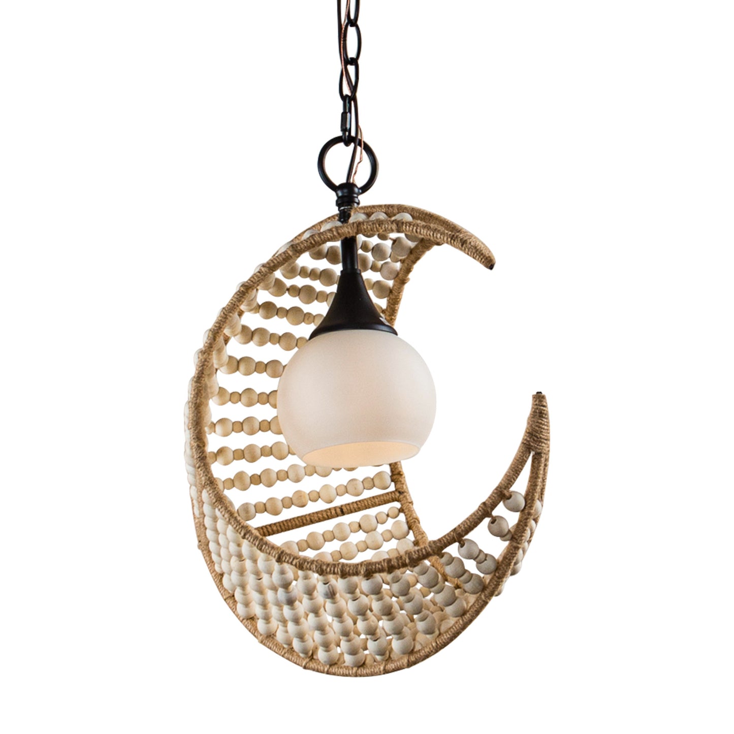 Lusteria 1-Light Wood Bead and Hemp Cresent Moon Pendant Lighting