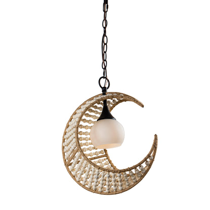 Lusteria 1-Light Wood Bead and Hemp Cresent Moon Pendant Lighting