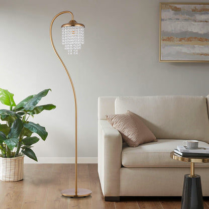 Lusteria 58" Tall 1-Light Golden Crystal Shade Modern Floor Lamp