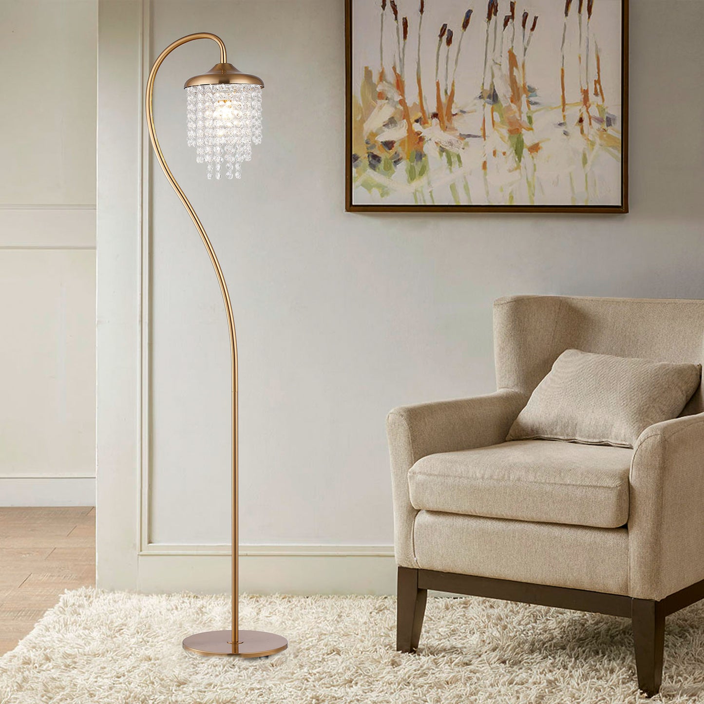 Lusteria 58" Tall 1-Light Golden Crystal Shade Modern Floor Lamp