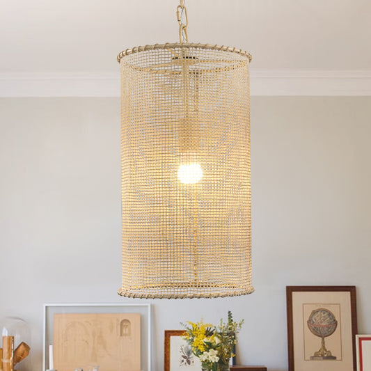 Lusteria 1-Light Farmhouse Beige Woven Hemp Rope Pendant Lighting