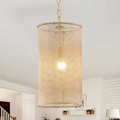 Lusteria 1-Light Farmhouse Beige Woven Hemp Rope Pendant Lighting