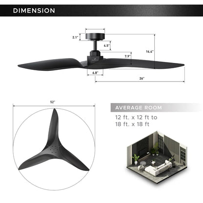 Platinum Breeze 52" Modern Matte Black Downrod Ceiling Fan