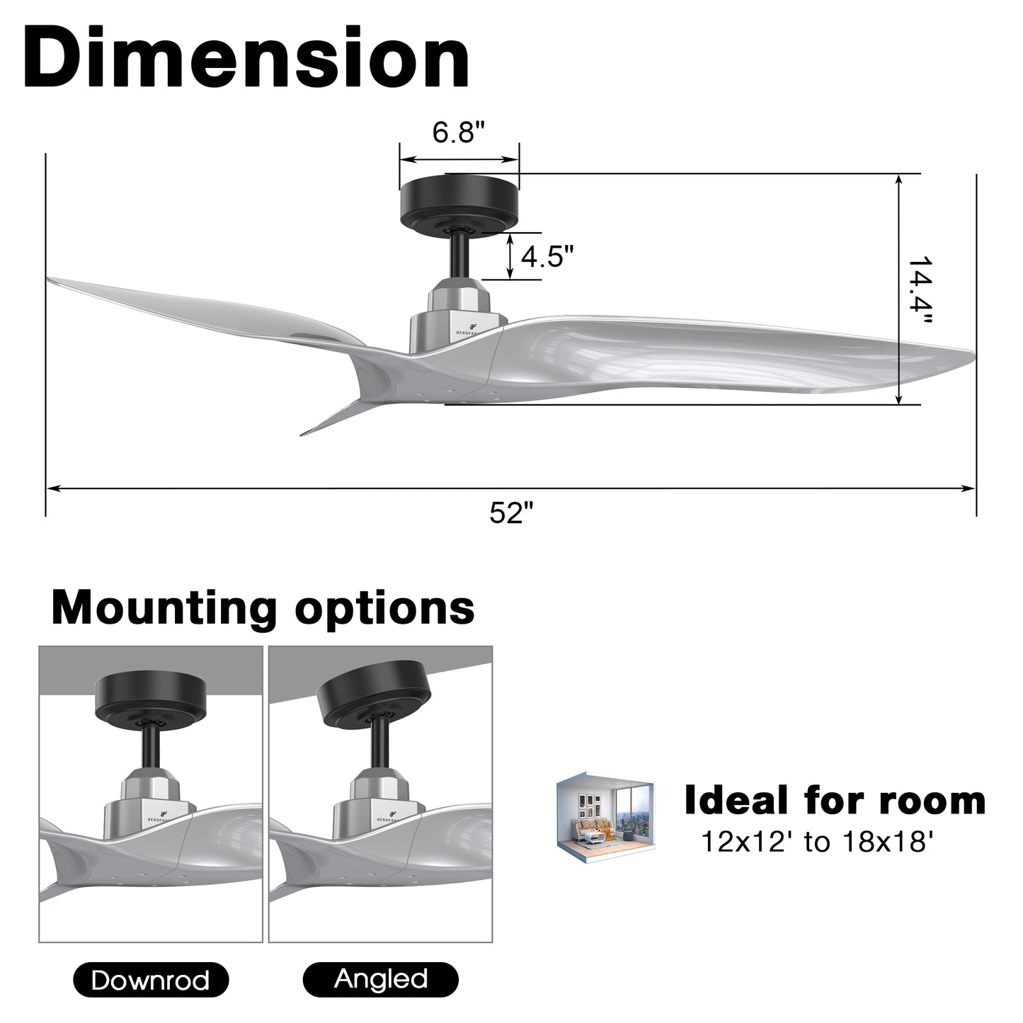 Platinum Breeze Modern 52" Silver Downrod Ceiling Fan