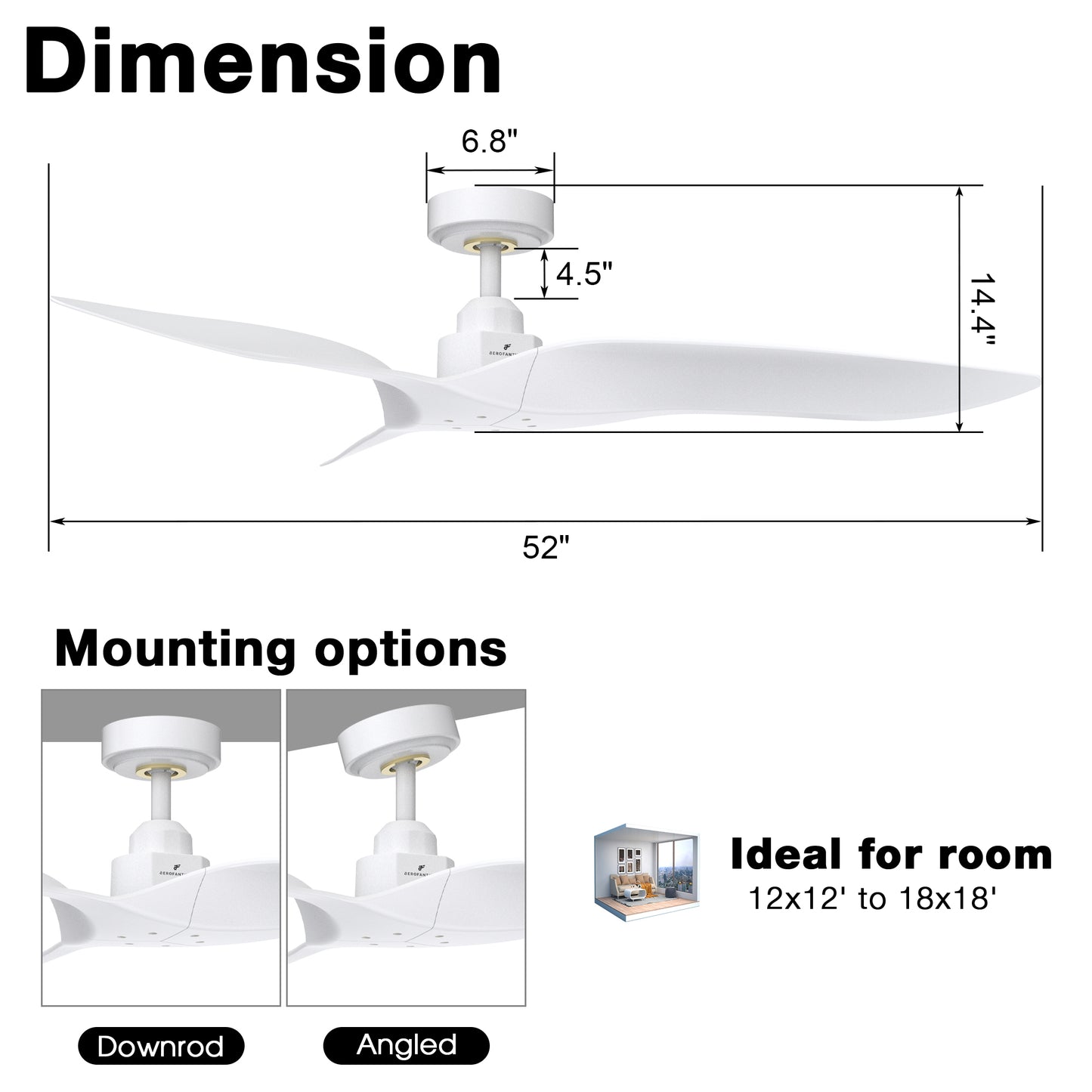 Platinum Breeze Modern 52" Matte White Downrod Ceiling Fan