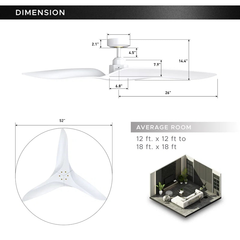 Platinum Breeze Modern 52" Matte White Downrod Ceiling Fan