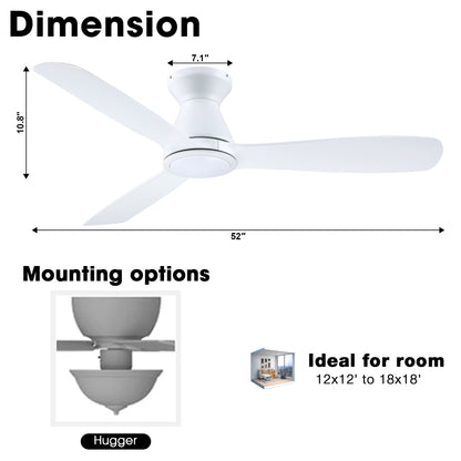 Royal Gust Modern 52" White Flush Mount Warm White LED Ceiling Fan