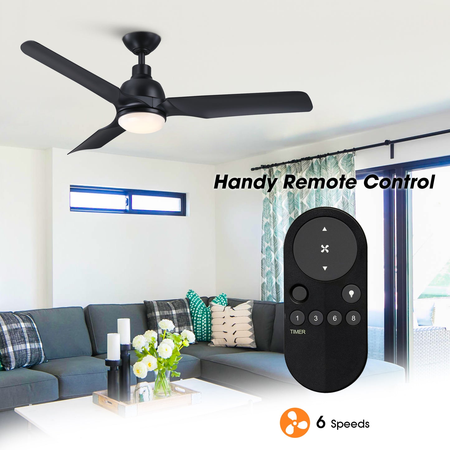 Royal Gust Modern 52" Black Indoor Integrated LED Ceiling Fan